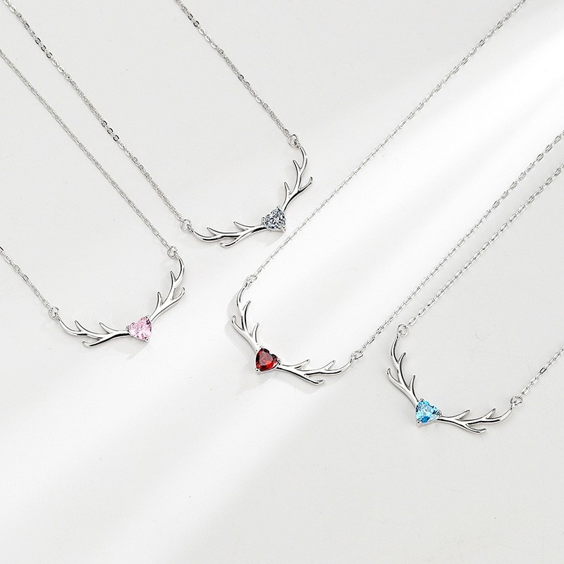 S925纯银一鹿有你项链女小鹿角锁骨链森系麋鹿吊坠520情人节礼