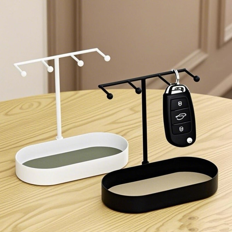 玄关钥匙收纳摆件梳妆台前铁质多功能开放饰品架台面多挂钩首饰架