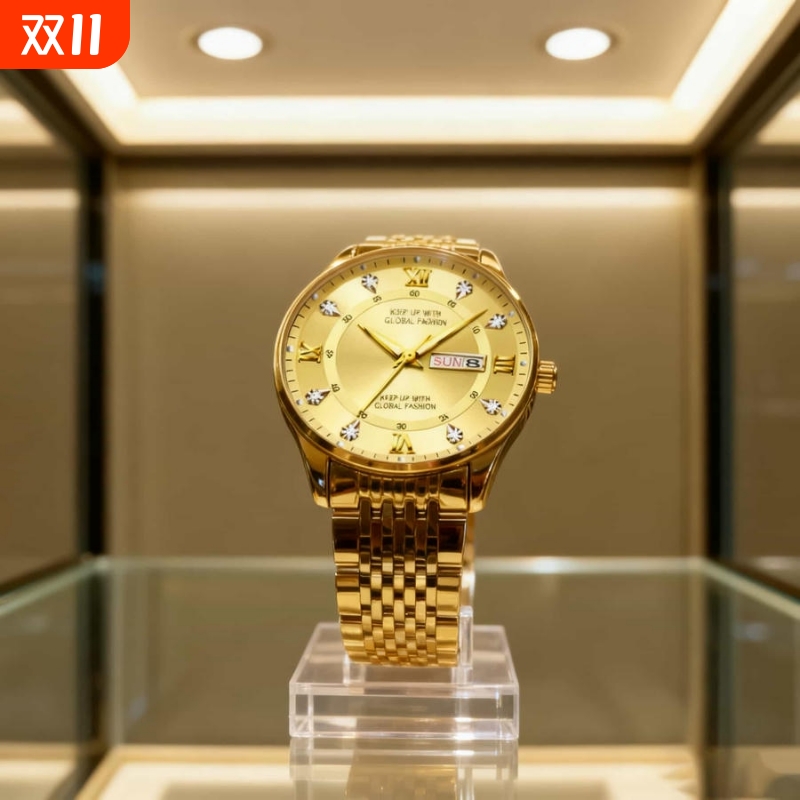 男士手表男正品名牌全自动非机械表钢带男款商务防水石英腕表老人