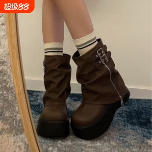 小个子裤管靴增高厚底短靴女2025年秋冬新款复古小众英伦风马丁靴