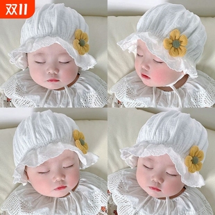 婴儿帽子春秋薄款 女宝宝可爱婴幼儿公主纯棉遮阳新生儿宫延帽胎帽
