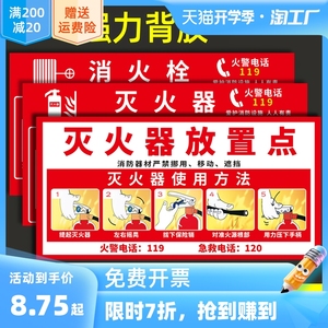 灭火器标签标识牌消防栓消火栓使用方法贴纸放置点地贴工地安全警示标牌标识贴门箱年检消防器材检查记录卡