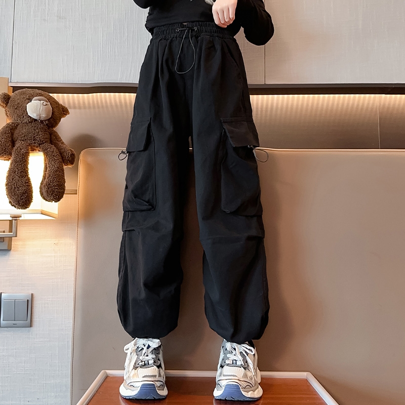 女童裤子2025新款秋装儿童工装裤春秋款大童休闲裤潮黑色加绒双11