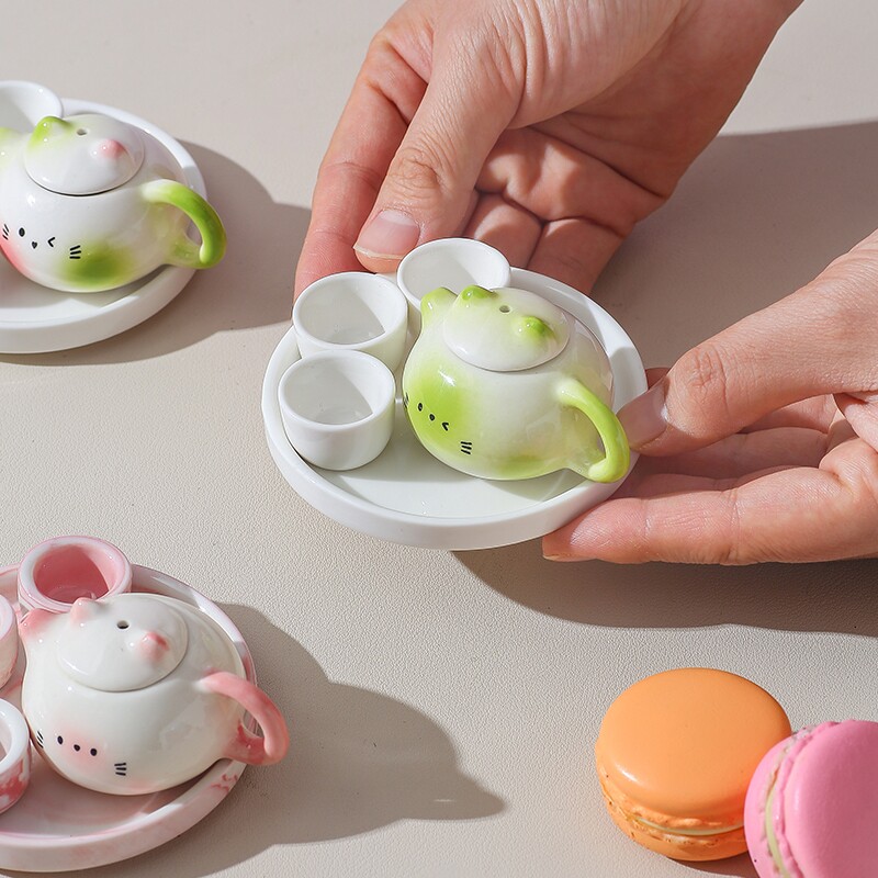 暹罗猫茶具茶宠茶壶冒烟装饰摆件可泡茶茶杯宠物精致趣味茶玩招财