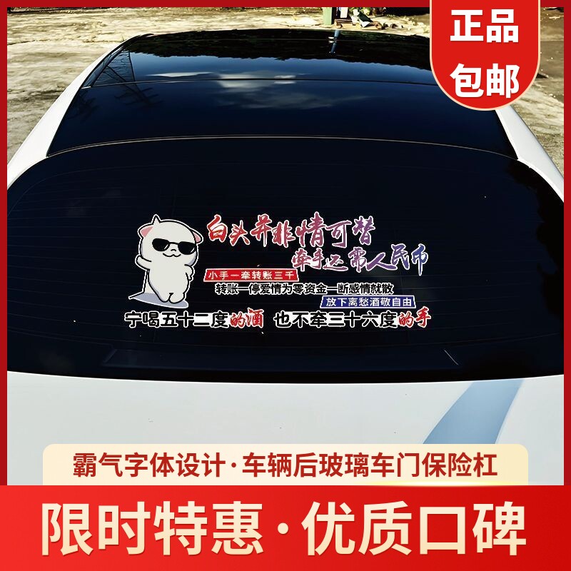 汽车车门车尾车窗保险杠后档玻璃个性文字装饰贴纸白头并非情可替