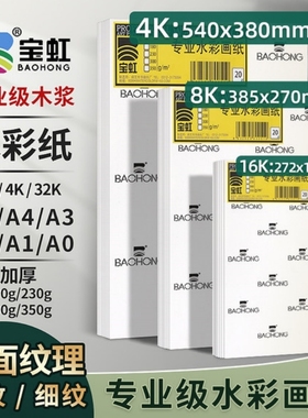 宝虹水彩纸300g8K4开水彩纸木浆A1a3专业水彩画纸8k350g细粗纹水彩纸学院级彩绘纸4k水彩纸美术生专用水彩纸