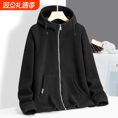 秋冬新款摇粒绒外套男女保暖加绒加厚抓绒衣外套运动连帽开衫卫衣