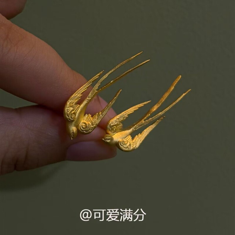 「燕归来」新中式金色祥云燕子耳钉复古国风精致配旗袍气质耳饰女