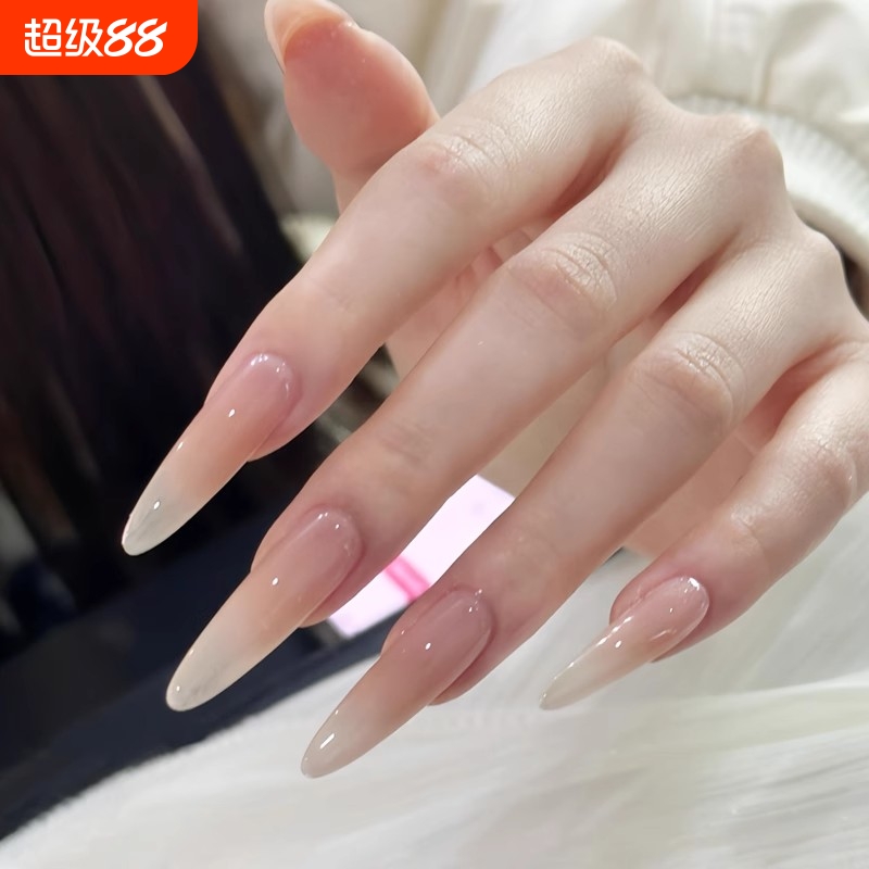 纯手工美甲穿戴甲裸色杏仁中长款指甲贴片2025新款新娘高级感显白
