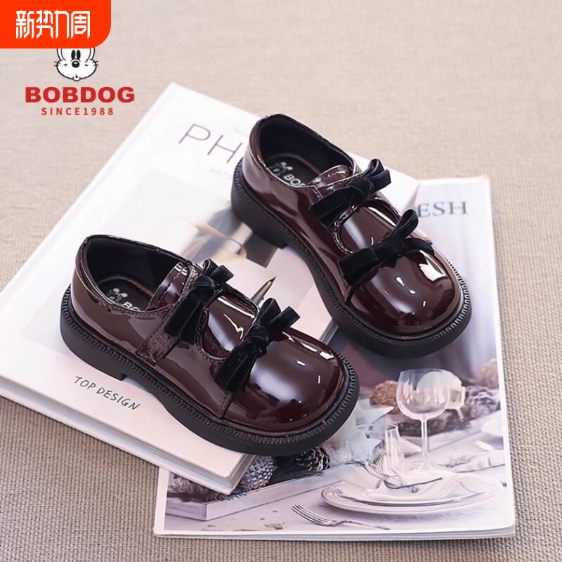 巴布豆真皮女童鞋小皮鞋黑色春秋季新款儿童乐福鞋中大童演出鞋子
