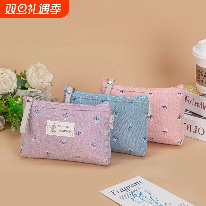 新款印花帆布化妆包防水女拉链洗漱包多功能学生笔袋包