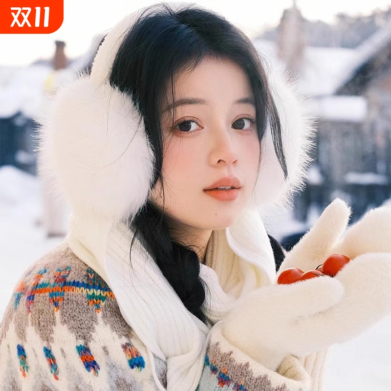 冬天保暖防寒毛茸茸毛绒耳罩冬女可爱发箍耳套防冻毛毛耳捂子白色