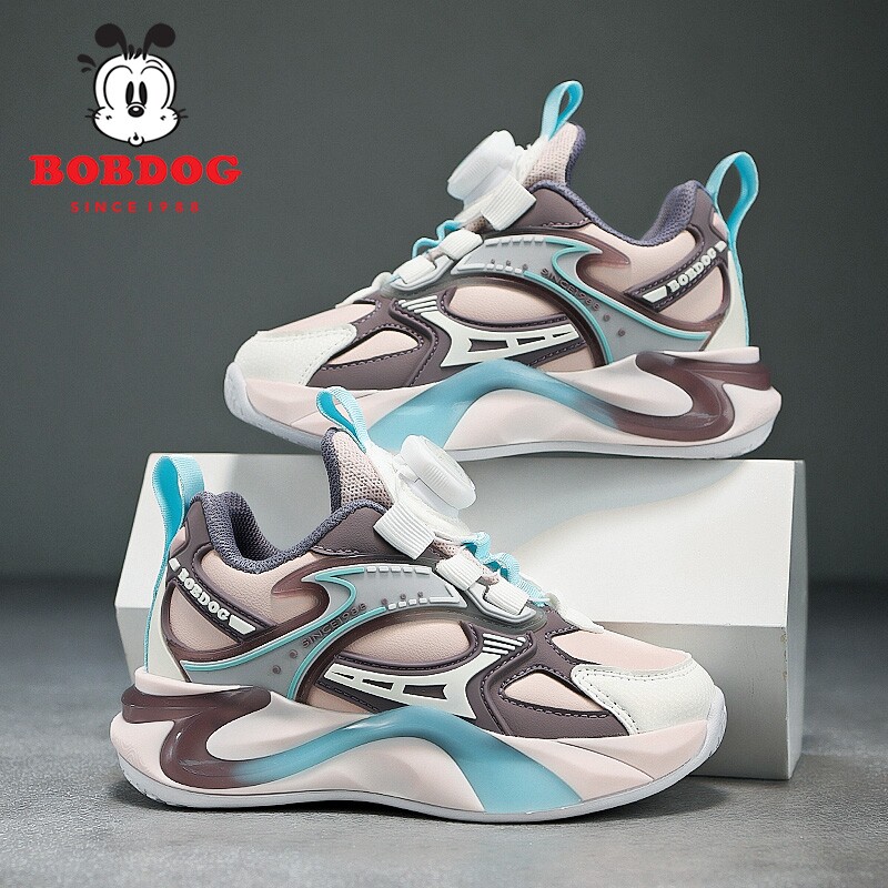 巴布豆女童运动鞋男童春秋皮面防水2025新款软底防滑女孩跑步鞋子