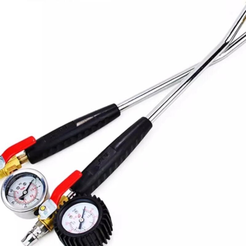 大货车轮胎快速充气杆双头推拉两用打气嘴加长带胎压表烟斗弯钩