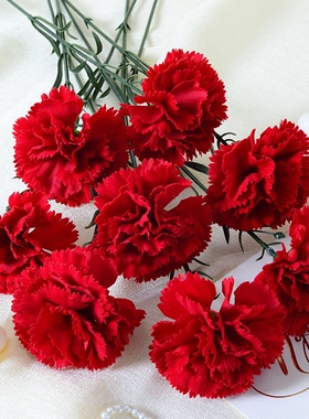 绒布单头康乃馨仿真花家居装饰假花摆件母亲教师节礼物品绢花红色