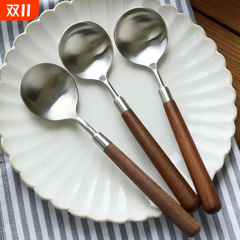 仿胡桃木纹木柄勺西餐勺