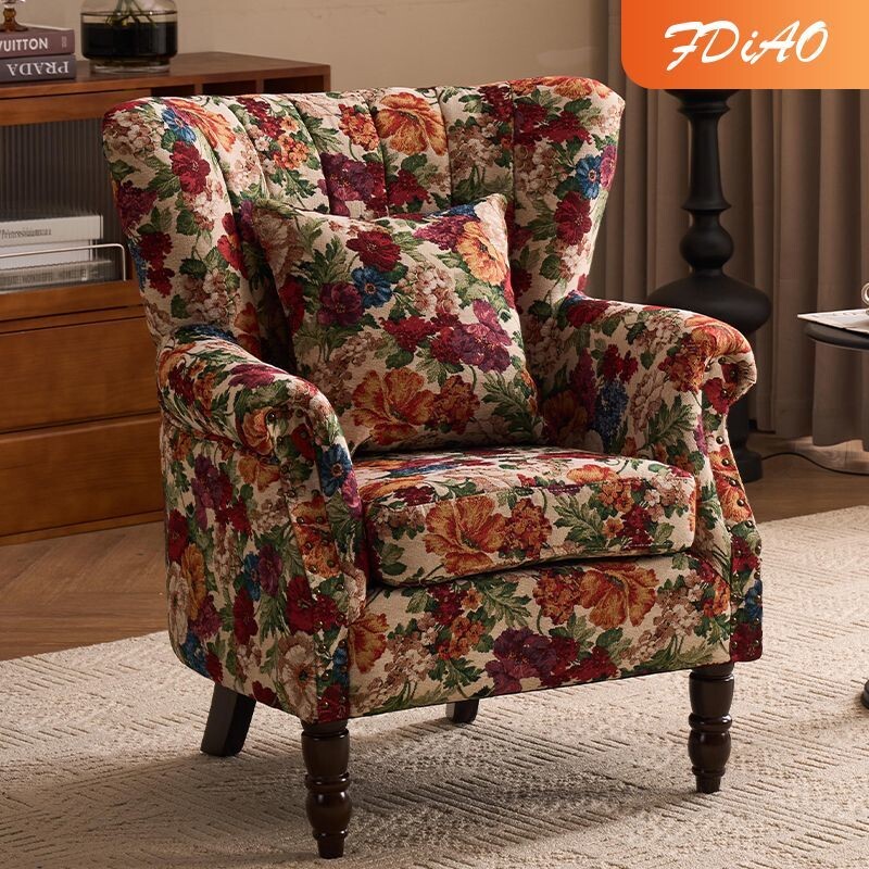 美式老虎椅皮布艺沙发单人小户型客厅卧室书房高背懒人沙发椅组合