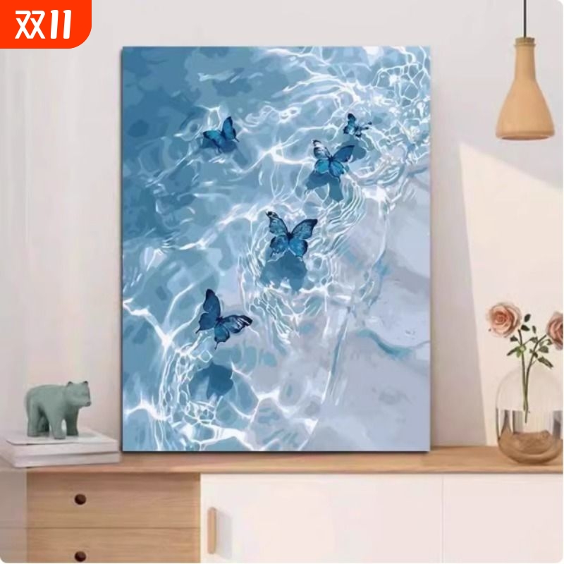 浅清蝴蝶数字油画手工diy填充涂色画丙烯肌理画装饰画手绘油彩画图片