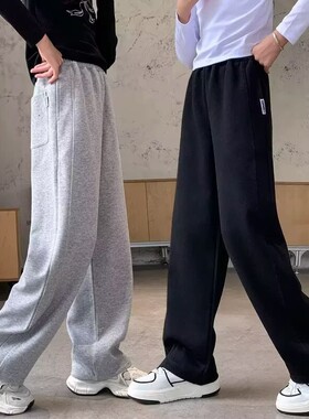 女童阔腿裤直筒裤秋冬款中大童初中生儿童冬季加绒休闲运动裤灰色