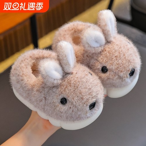 2025冬季新款儿童棉拖鞋包跟女童可爱家居防滑女孩中大童毛毛拖冬