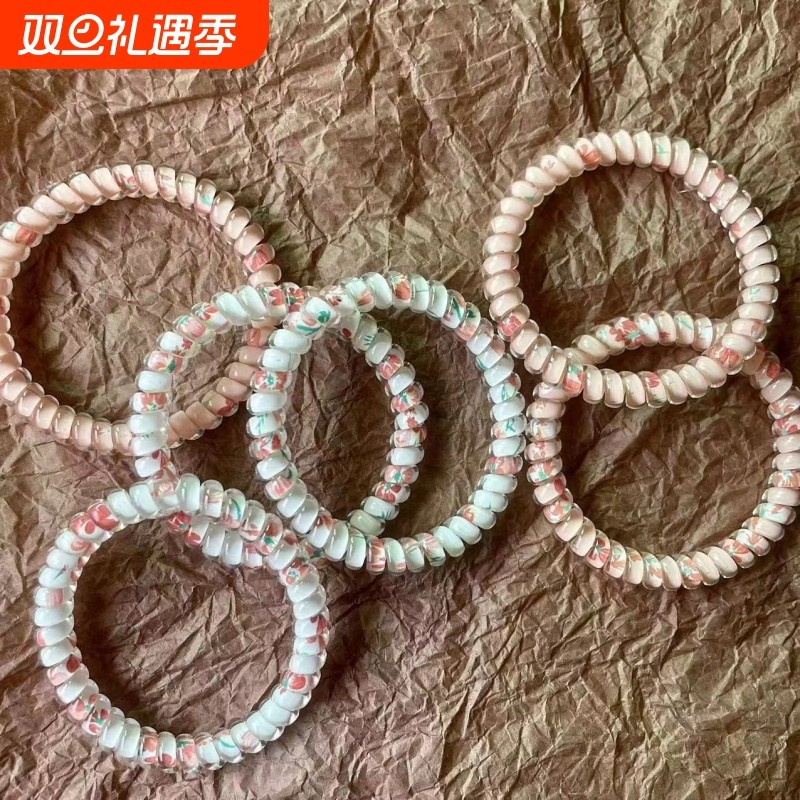 甜妹糖果头绳渐变色电话线发圈发绳女无痕无痕扎发皮筋简约扎头发