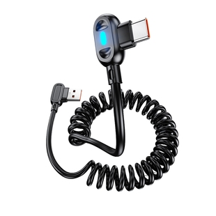 1.0米双弯头弹簧充电线适用华为荣耀typec数据线车载伸缩摩托车线