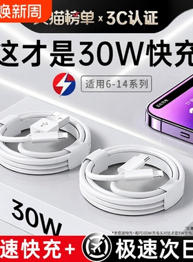 【30W快充】适用苹果充电线14promax数据线iPhone13/12pd正闪充11手机加长2米ipad品7plus单头原8冲电装