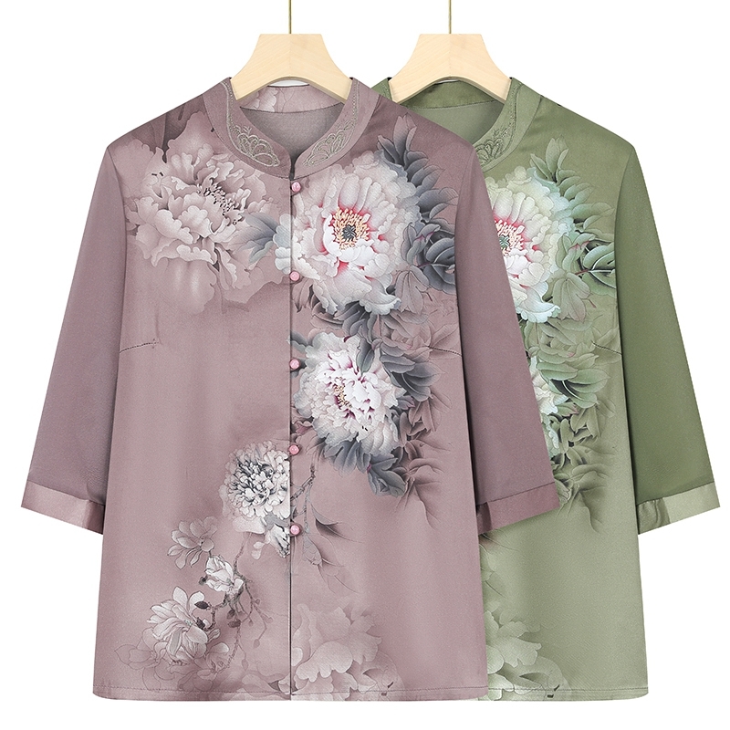 妈妈装2025夏装新款女中老年人雪纺衬衫奶奶夏季中袖老人太太衣服