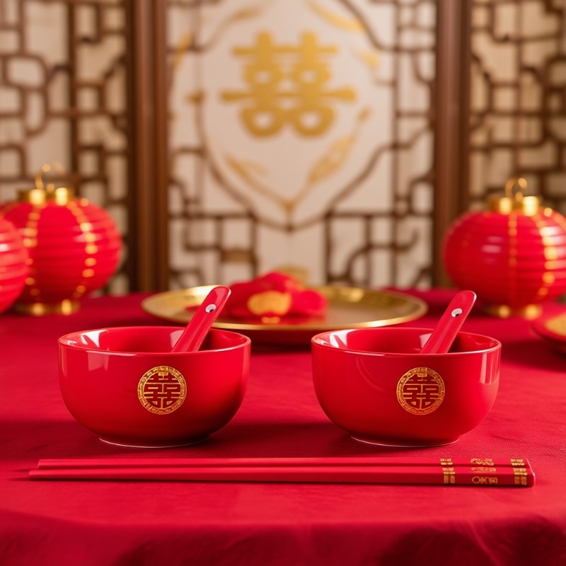 陶瓷喜碗福碗乔迁喜庆结婚家用饭碗勺筷一整套必备用品新婚餐具