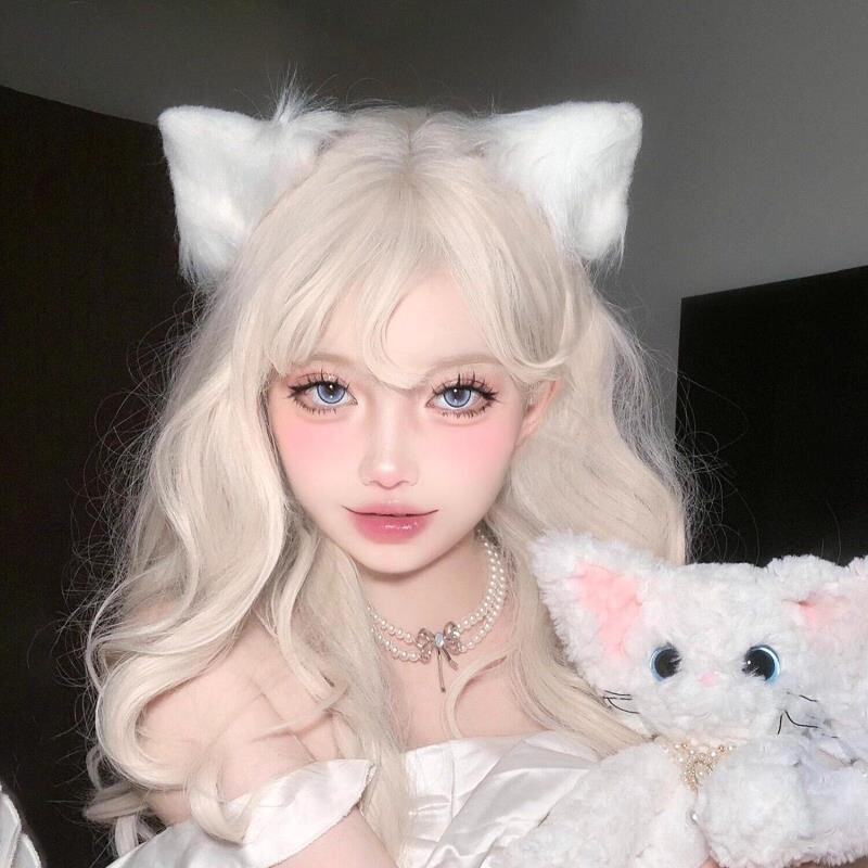 白色毛绒猫耳朵头饰发夹女cos装扮立体兽耳发夹KC可爱lolit