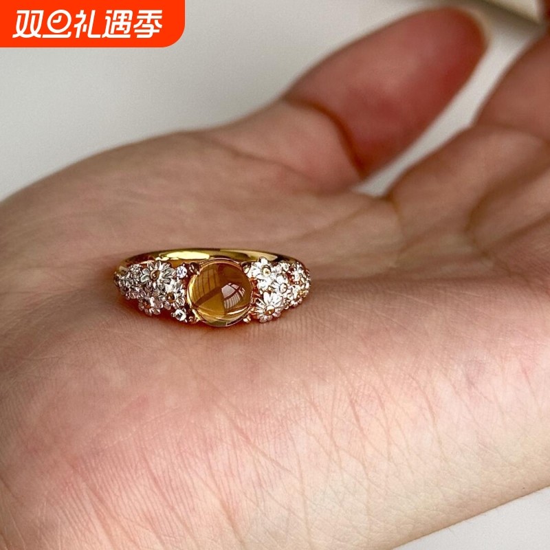 法式轻奢蛋面花朵戒指复古宫廷风贵气优雅小众设计高级感指环指戒