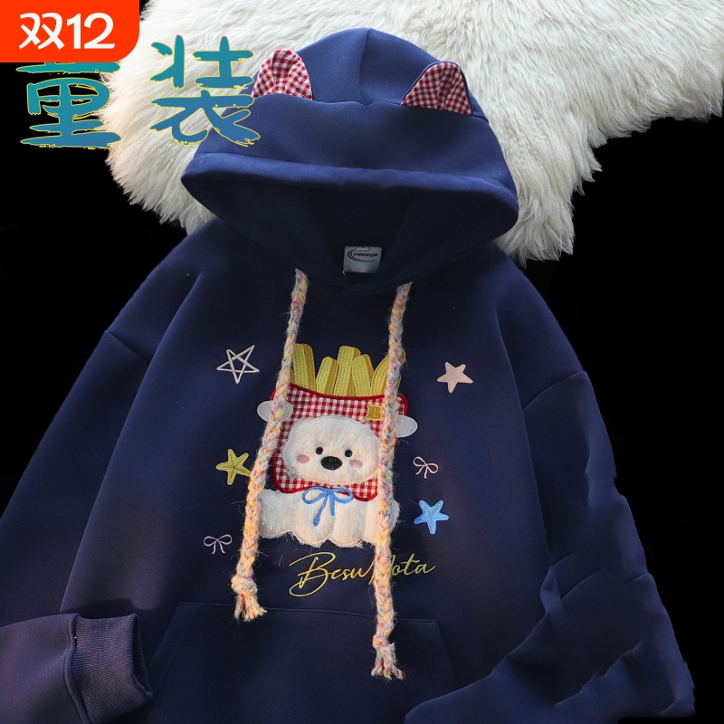 女童秋冬装2025新款韩版洋气一体绒加绒加厚连帽卫衣外套时髦上衣