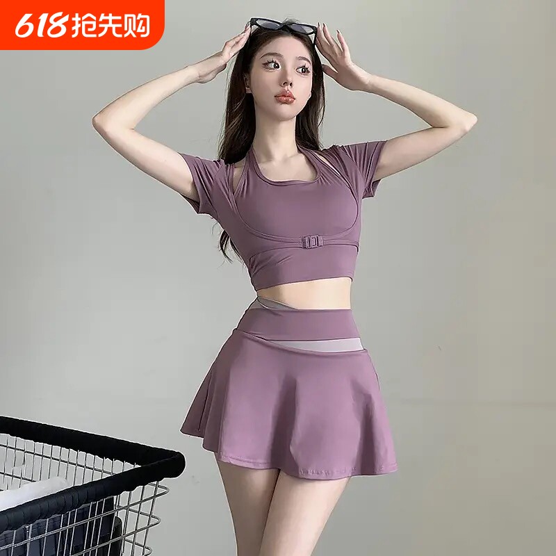 瑜伽服套装夏季跑步健身套装女晨跑裤裙假两件服装运动套装女训练