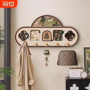 进门收纳古风置物架入户玄关挂钩洞洞板装 饰画钥匙挂衣架挂画墙面
