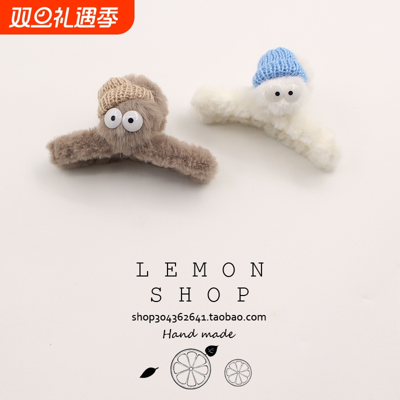 可爱抓夹毛绒发夹秋冬新款2025年韩国网红高级感发卡后脑勺鲨鱼夹