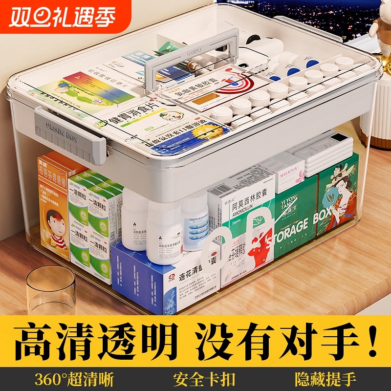 透明家用医药箱多层大容量家庭急救药品收纳盒便携分类收纳小药箱