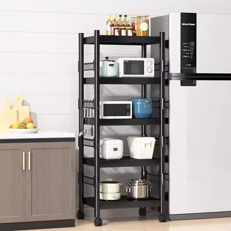 厨房夹缝置物架落地式多层家用微波炉收纳多功能烤箱锅具收纳架子