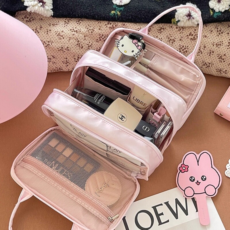 ins高颜值蝴蝶结包双层大容量可挂行李箱手提便携化妆洗漱品收纳