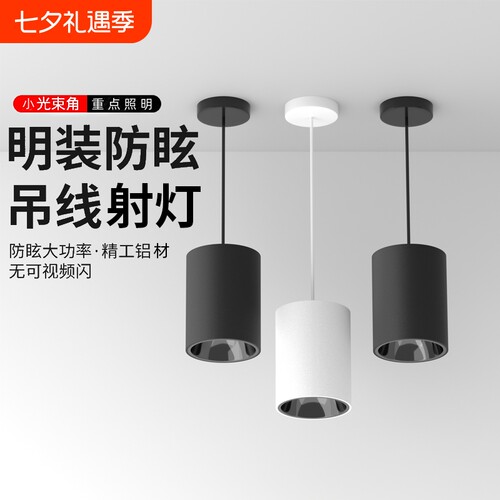 led吊线射灯明装筒灯圆形吸顶餐厅吊灯商用吊杆吊顶照明灯光酒吧