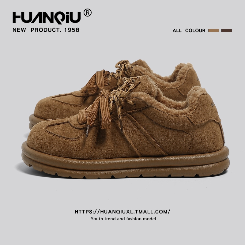 环球复古加绒德训鞋女款秋冬2025新款加厚保暖棉鞋厚底休闲鞋子女