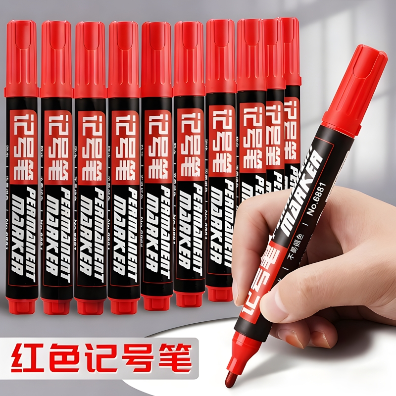 新款红色记号笔粗油性大头笔红笔大号防水防油不掉色马克笔标记笔工地快递粗头笔黑色不可擦大容量批发勾线笔