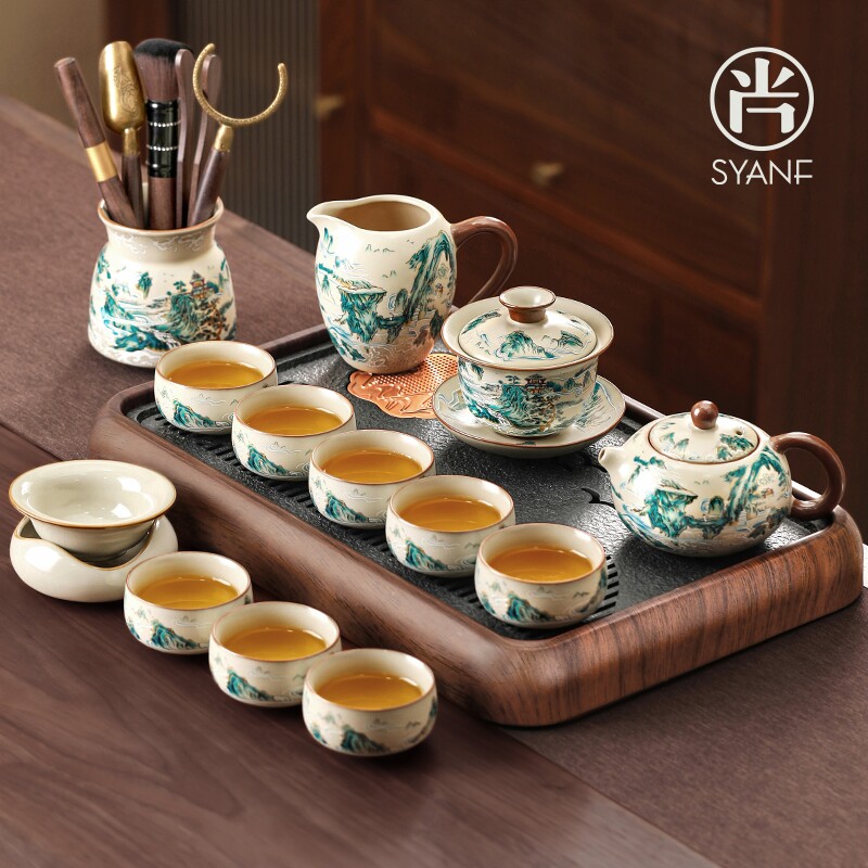 汝窑功夫茶具套装家用陶瓷泡茶壶茶杯干泡盘喝茶整套泡茶专用茶具