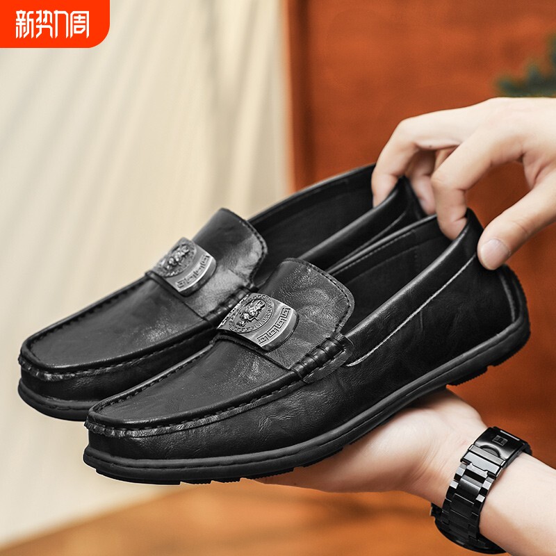 高档豆豆鞋男款春季新款潮流百搭真皮休闲皮鞋软底软面透气乐福鞋