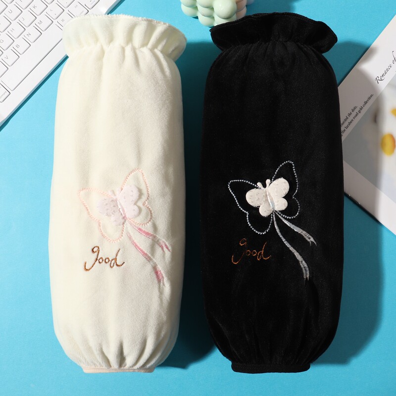 袖套女冬加大毛绒耐脏长款羽绒服袖筒学生上班护袖紫色袖口蓝色