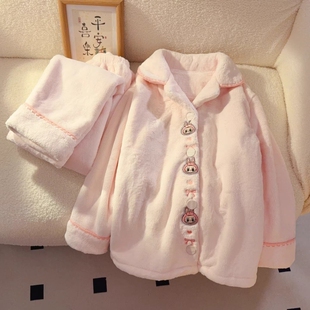 珊瑚绒睡衣女童秋冬季加厚保暖法兰绒卡通儿童小女孩中大童家居服