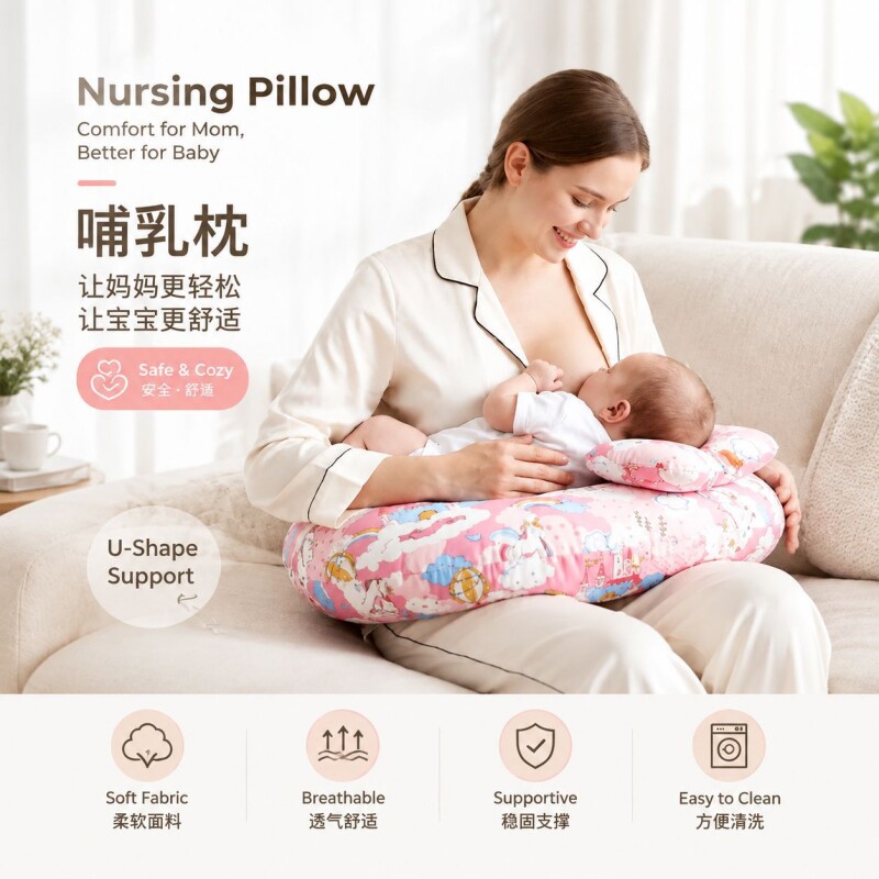 卡通印花母婴哺乳枕宝安宝妈抱娃解放双手喂奶护腰婴儿学坐靠枕