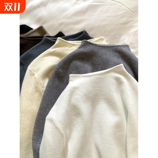 软绵绵手感半高领针织打底衫 加绒纯色内搭套头毛衣 女2025春秋冬季
