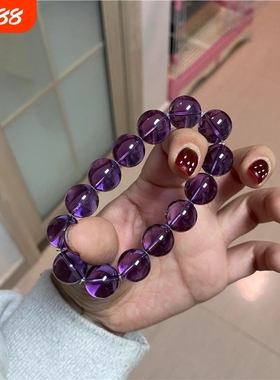 毕业级巴西乌拉圭全净体人造紫水晶手串单圈手链九紫离火运深紫色