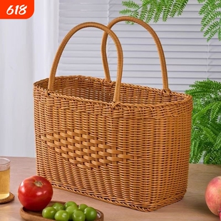 多用仿藤编购物篮超市洗澡菜篮子水果篮户外野餐老式提篮收纳采摘
