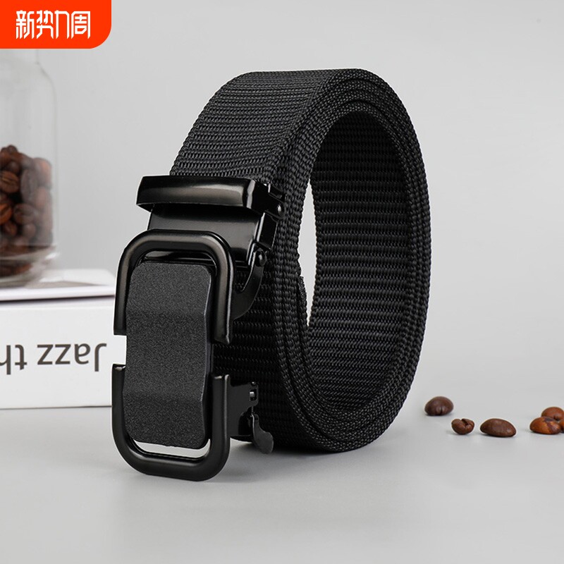 腰带男新款自动扣潮流百搭尼龙皮带青少年学生军训透气牛仔裤松紧